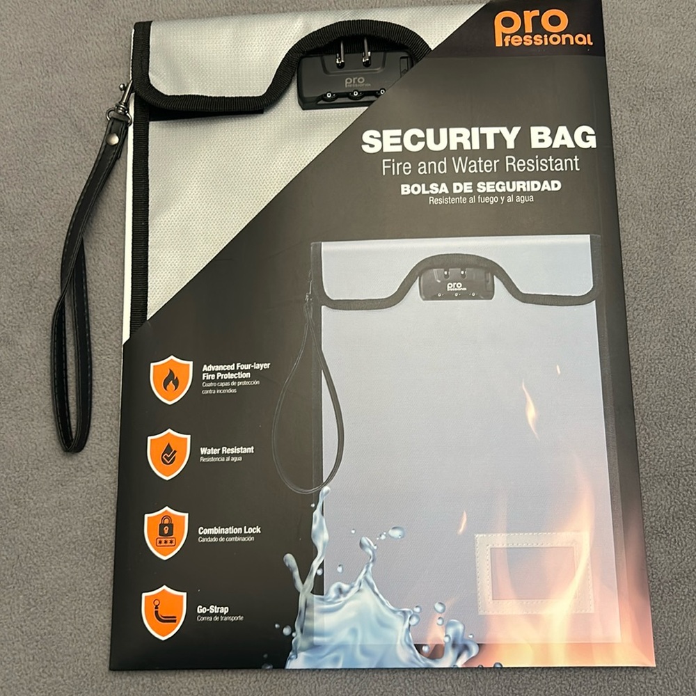 PROFESSIONAL Security Bag with Combination Lock, Fire and Water Resistant, NWOT